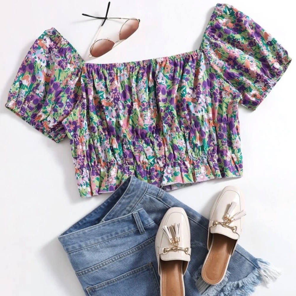 Plus Floral Ruched Peplum Blouse size 2X (16)